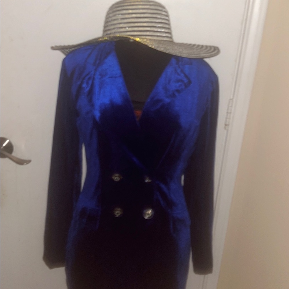 FashionNova like new Elegant Blue velvet double breasted Women's Coat/Blazer Lg - Picture 3 of 6